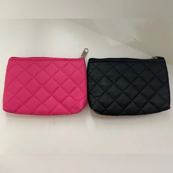 Diamond Quilted Double Zipper Black or Pink Coin Purse - Picture 6 of 10